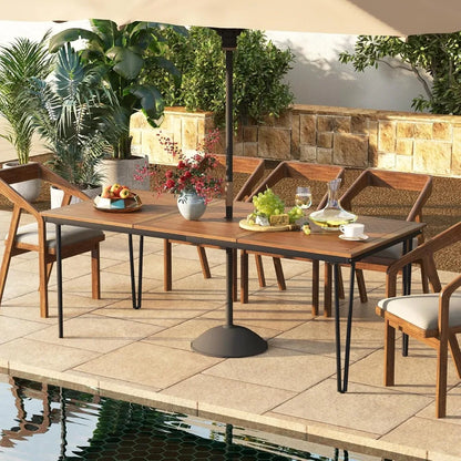 79 Inch Outdoor Dining Table, 8-Person Patio Table with 1.9 Inch Umbrella Hole, Metal Legs & Adjustable Foot Pads
