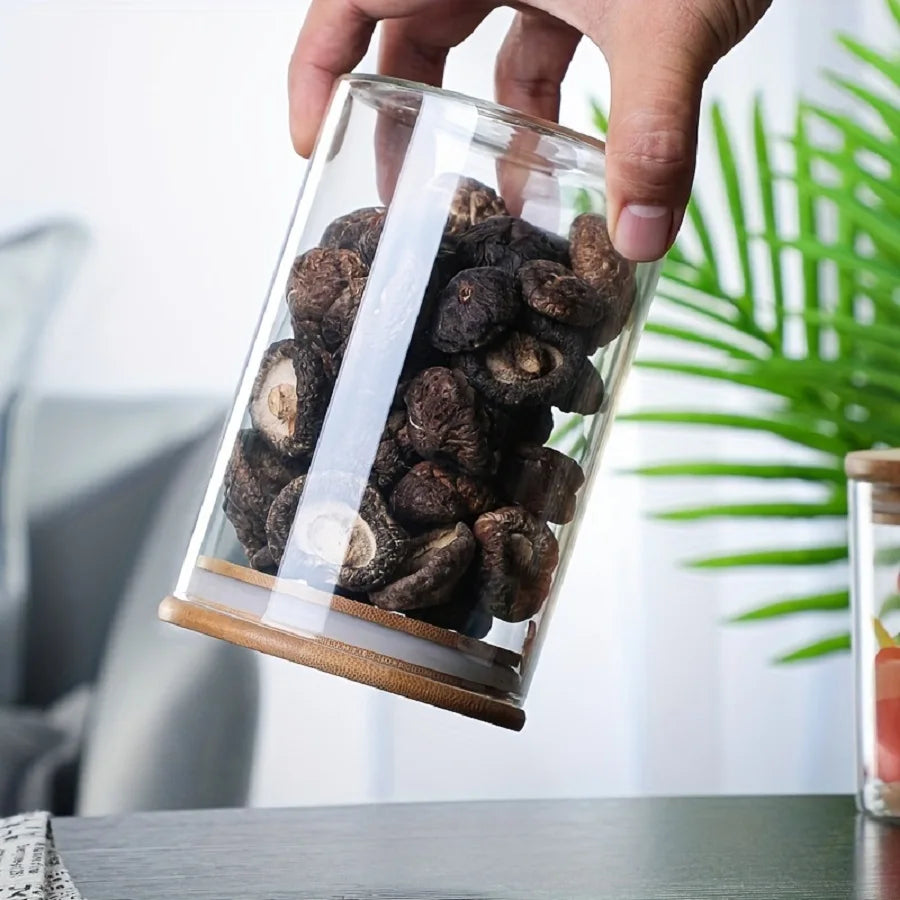 12pcs/set Airtight Glass Storage Jar with Bamboo Lid