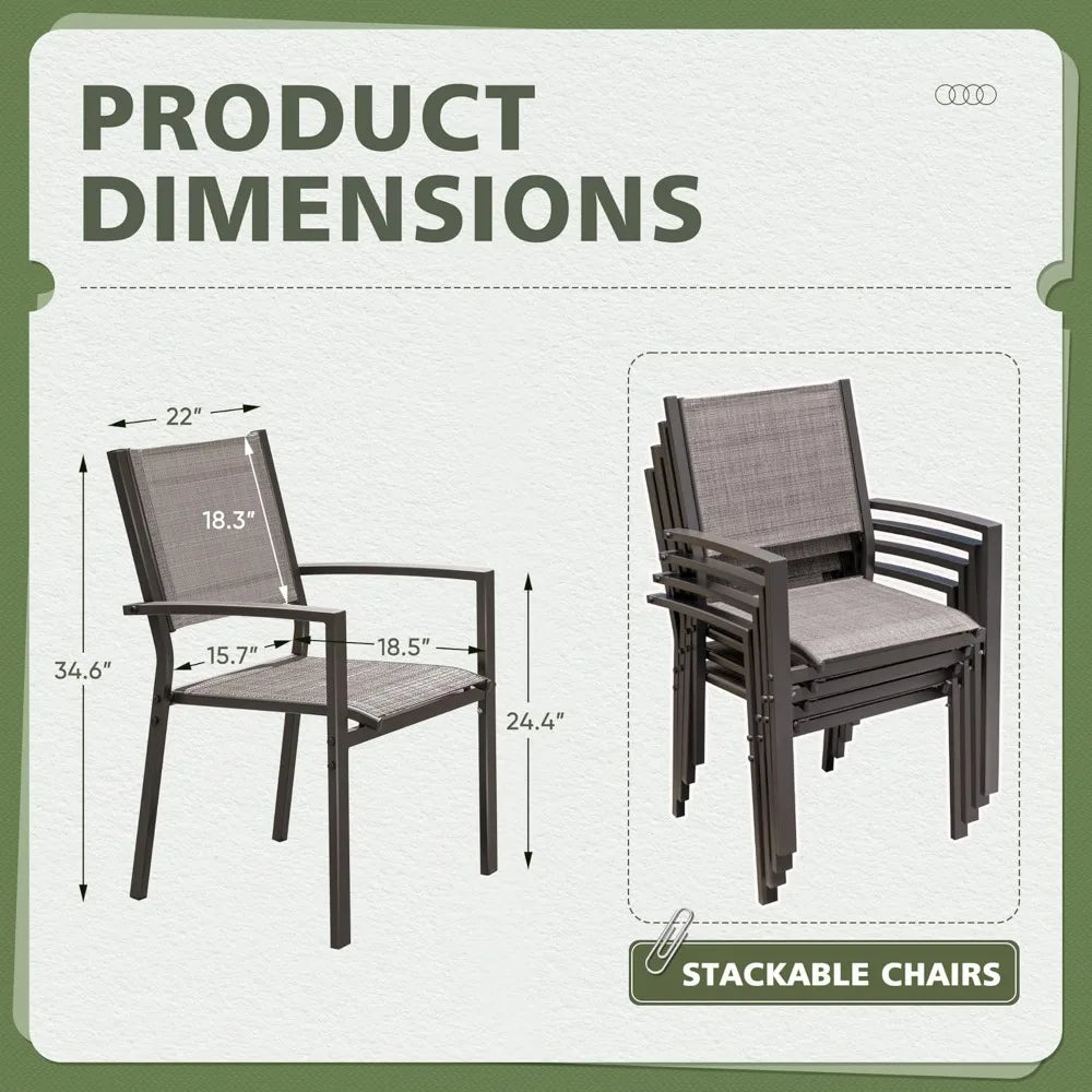 Outdoor Chairs Set of 6 Stackable Dining Chair for Backyard, Deck, Poolside (Grey)