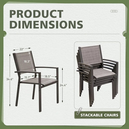 Outdoor Chairs Set of 6 Stackable Dining Chair for Backyard, Deck, Poolside (Grey)