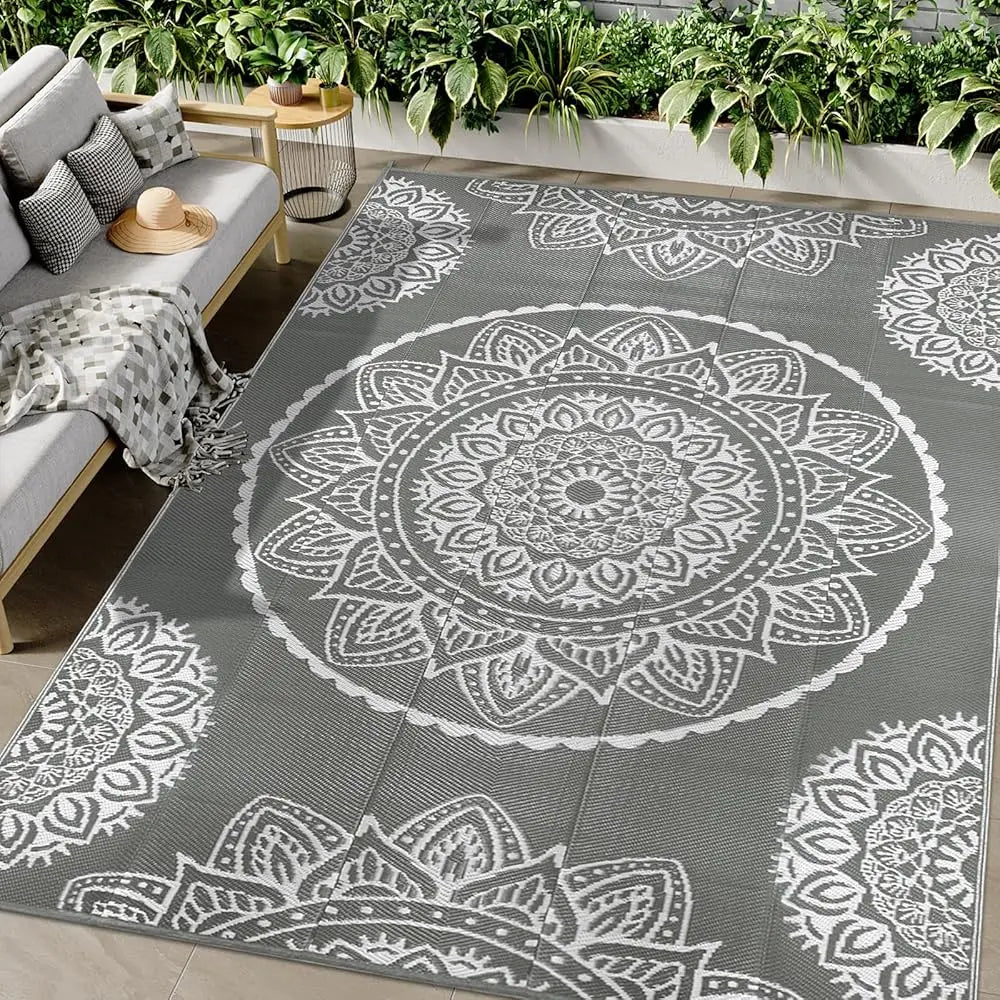 8‘x10' Outdoor Rug Waterproof Recycled Plastic Straw Rug Patio Rug Indoor Outdoor Carpet for Patio Deck Camping RV Beach