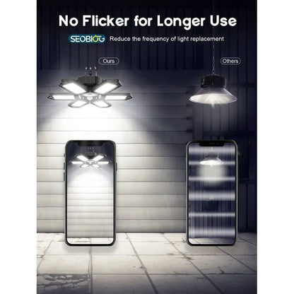2 Pack Plug in Garage Light,  200W  Linkable LED Shop Light, 6500K Ceiling Lights w 6 Deformable Panels