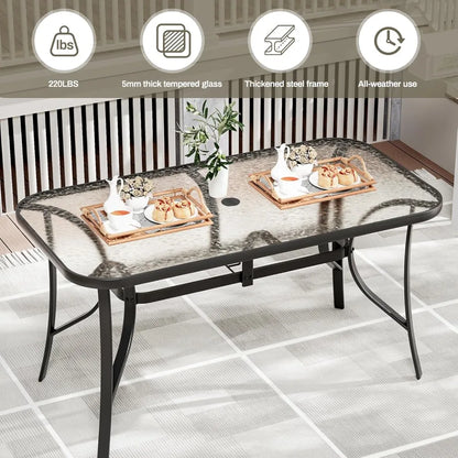 30"X 55" Rectangular Tempered Glass Patio Dining Table for 6