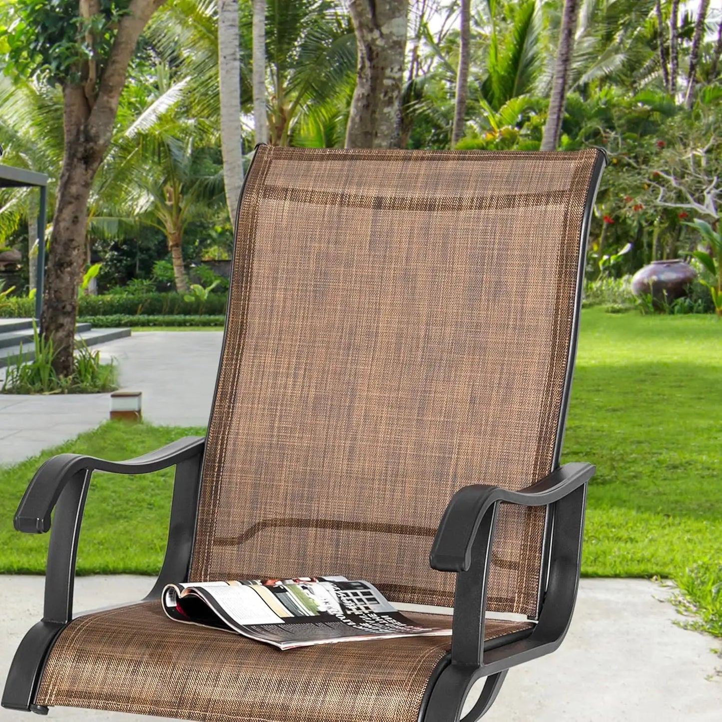 Outdoor Swivel Rocker Dining Chairs with All-Weather Textilene High Back and Metal, Set of 2