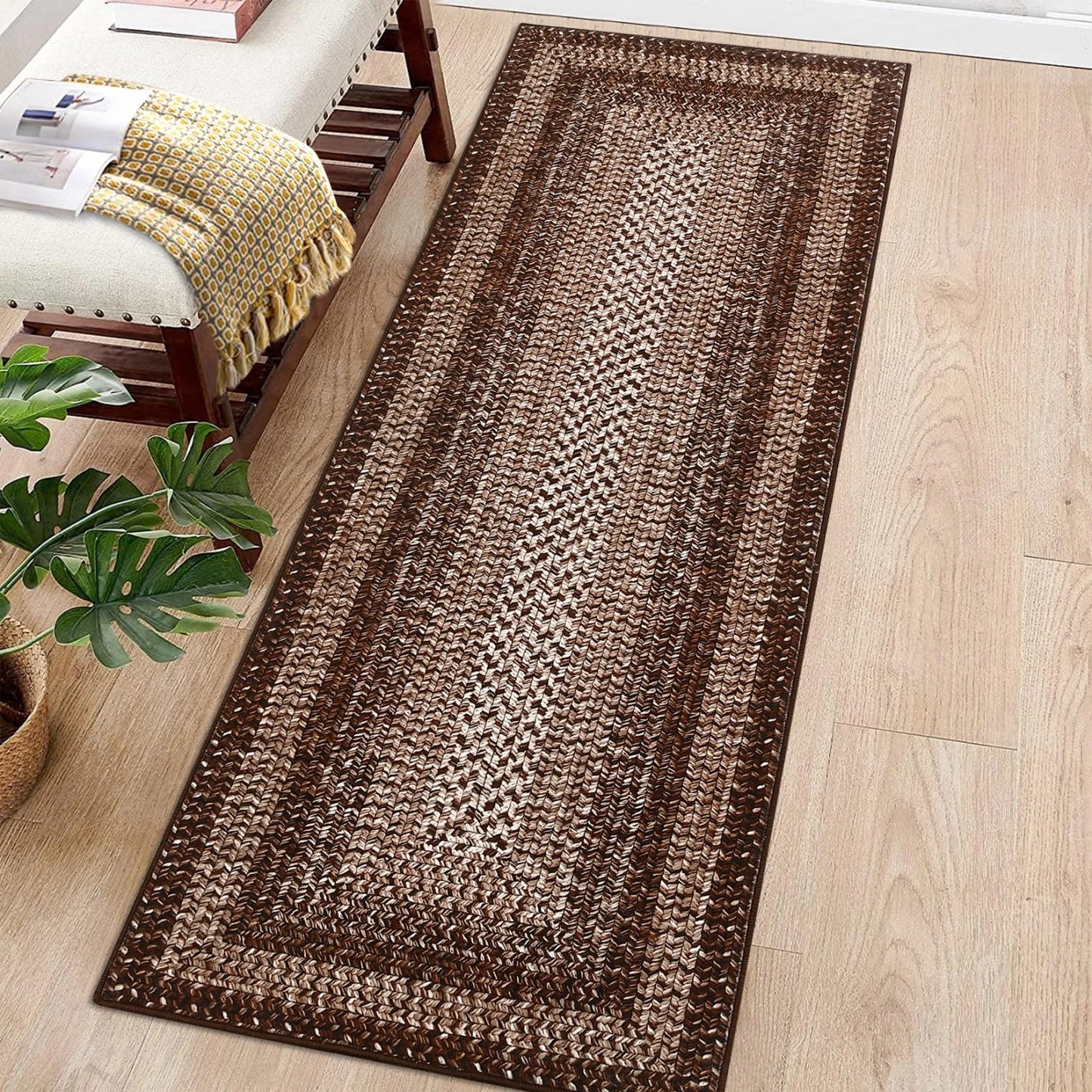 Washable Area Rugs  Braided Print Non Slip Rug