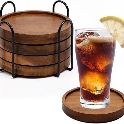 Wood Coasters for Drinks Absorbent Wooden Coasters with Holder for Table