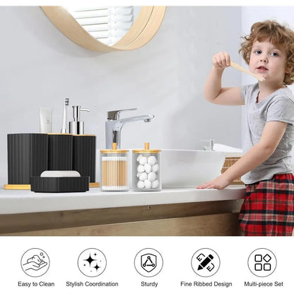 22-Piece Black Bathroom Accessory Set: Shower Curtain, Trash Bin, Toilet Brush Holder, and Soap Dispenser for Stylish Home Bath
