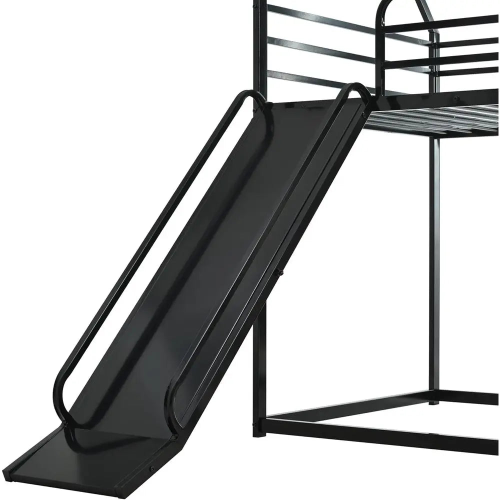 Bunk Bed with Slide or Kids,Bunk Bed Twin Over Twin, Metal Junior House Low Bunk Bed, Toddler loor Bunk Beds e with Guardrail or
