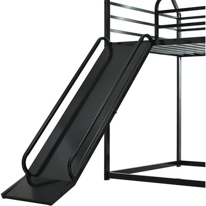 Bunk Bed with Slide or Kids,Bunk Bed Twin Over Twin, Metal Junior House Low Bunk Bed, Toddler loor Bunk Beds e with Guardrail or
