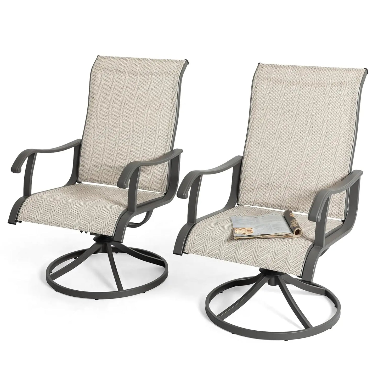 Outdoor Swivel Rocker Dining Chairs with All-Weather Textilene High Back and Metal, Set of 2