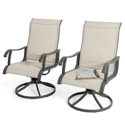 Outdoor Swivel Rocker Dining Chairs with All-Weather Textilene High Back and Metal, Set of 2