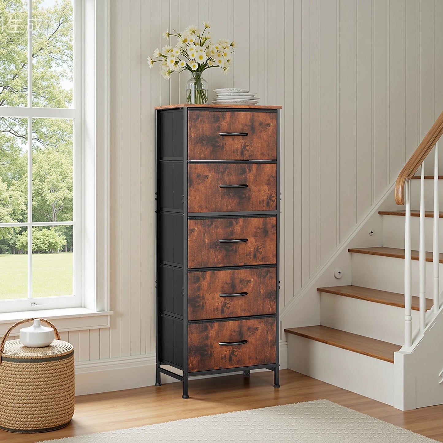 JHK 48IN Dresser For Bedroom With 5 Fabric Drawers and steel frame