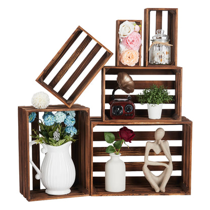 5 Pack Wooden Storage Crates, Rustic Farmhouse Nesting Crates, Decorative Wood Boxes for Home Decor, Display & Organization