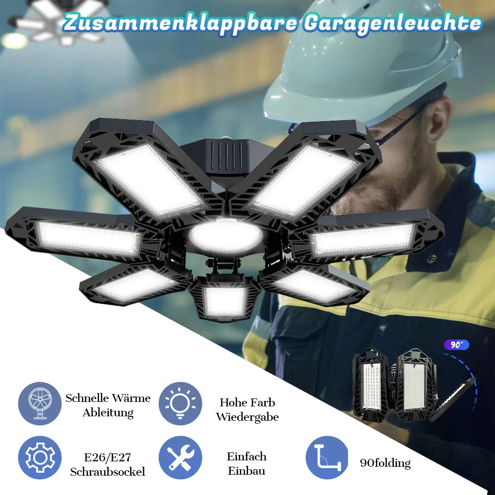 Folding Garage Lighting 120W LED Light E26 E27 Ceiling Lamp LED High Bay Lights UFO Deformable Bulb Garagenleuchte for Workshop