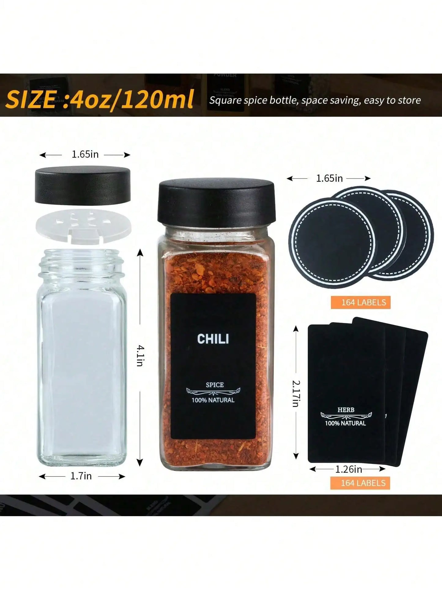 4oz Glass Spice Jars (12PCS): Shaker/Metal Lids + Funnel