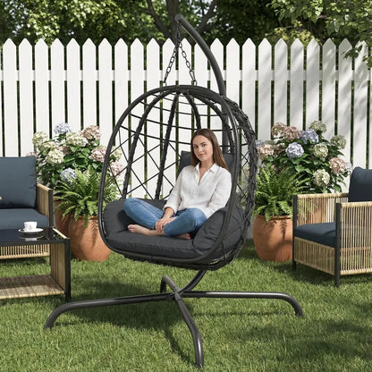Wicker Foldable Hanging Egg Chair with Stand