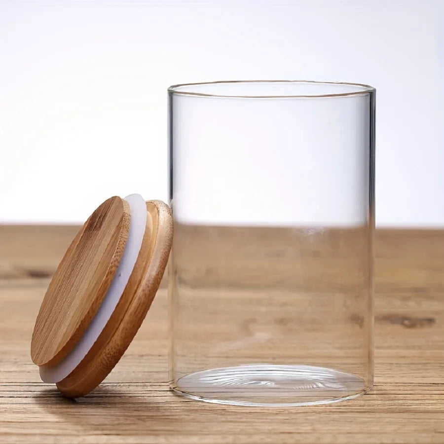 12pcs/set Airtight Glass Storage Jar with Bamboo Lid