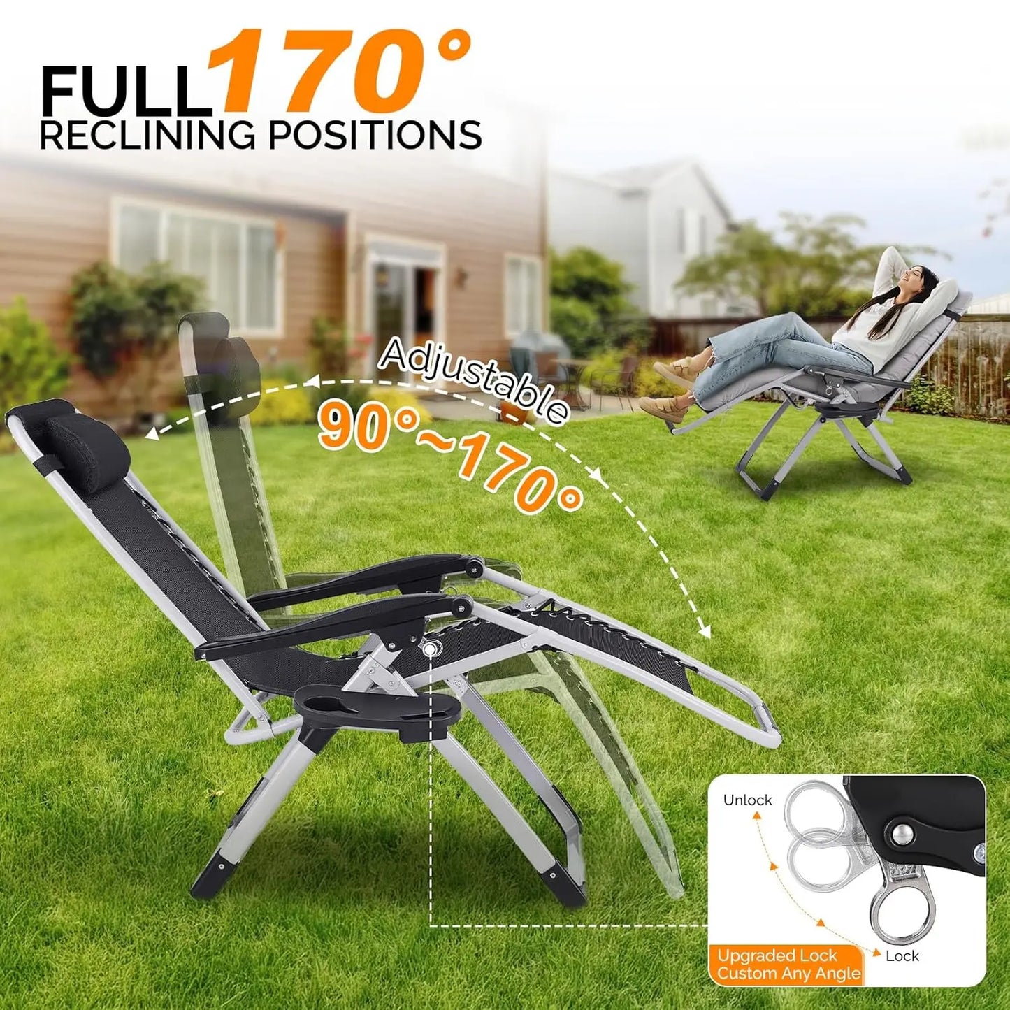 Padded Zero Gravity Lounge Chair with Removable Cushion & Tray