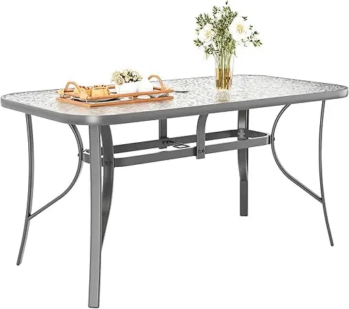 30"X 55" Rectangular Tempered Glass Patio Dining Table for 6