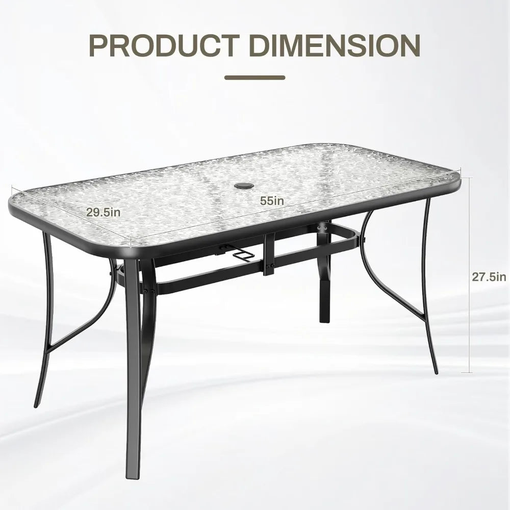 30"X 55" Rectangular Tempered Glass Patio Dining Table for 6