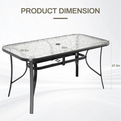 30"X 55" Rectangular Tempered Glass Patio Dining Table for 6