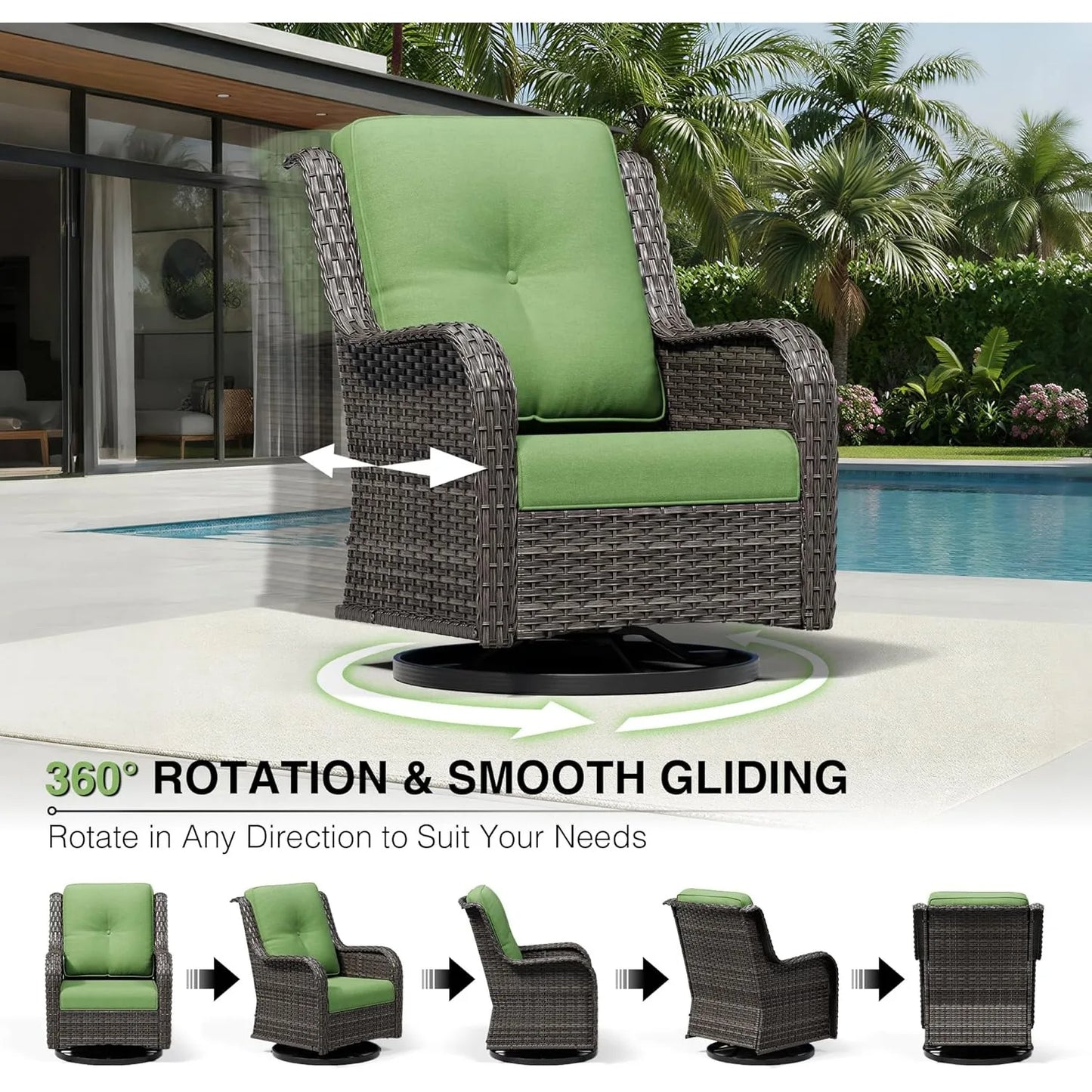 Outdoor Swivel Rocker Patio Chairs with High Back, Deep Seating, Wide Armrest, Thickened, Customized