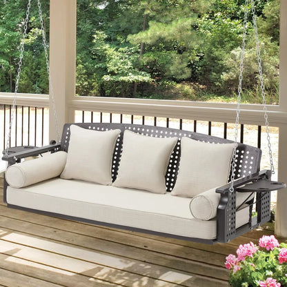 3 Seat Porch Swing with Cup Holders & 3 Back Cushions, includes Chains