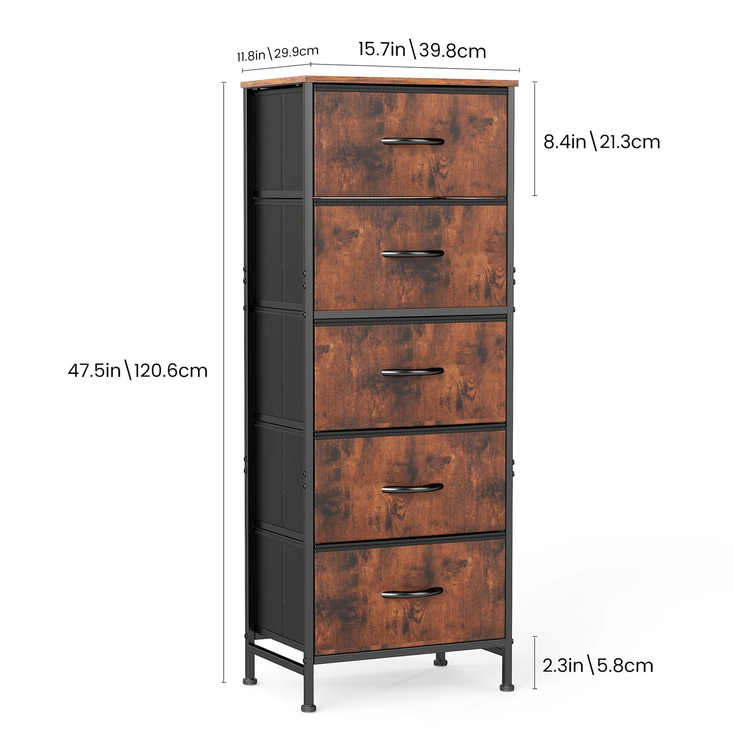 JHK 48IN Dresser For Bedroom With 5 Fabric Drawers and steel frame
