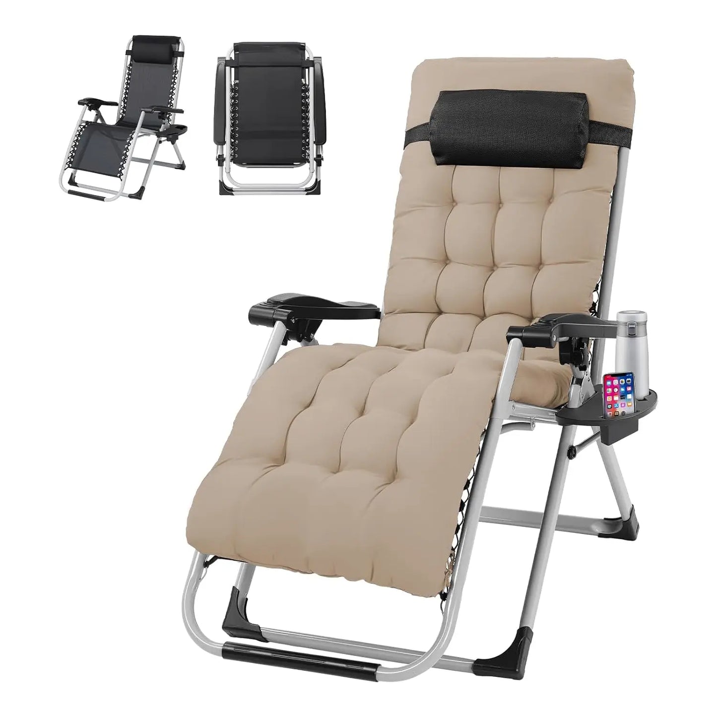 Padded Zero Gravity Lounge Chair with Removable Cushion & Tray