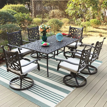 6-Person Rectangular Cast Aluminium Outdoor Dining Table, Patio Bistro Table with 2.3" Umbrella Hole for Porch Backyard