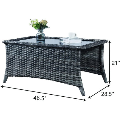 Rilyson Patio Tables Wicker Coffee Table - Outdoor Rattan Coffee Tables with Glass Top for Patio Proch Deck Balcony Rectangle Mi