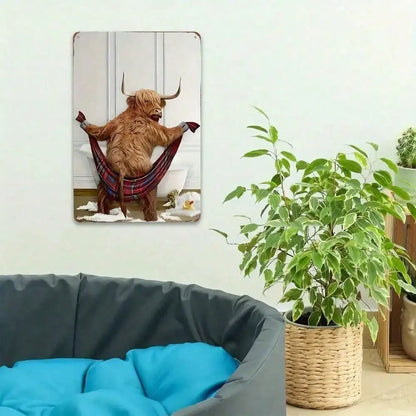Vintage Highland Cow Metal Tin Sign Wall Art