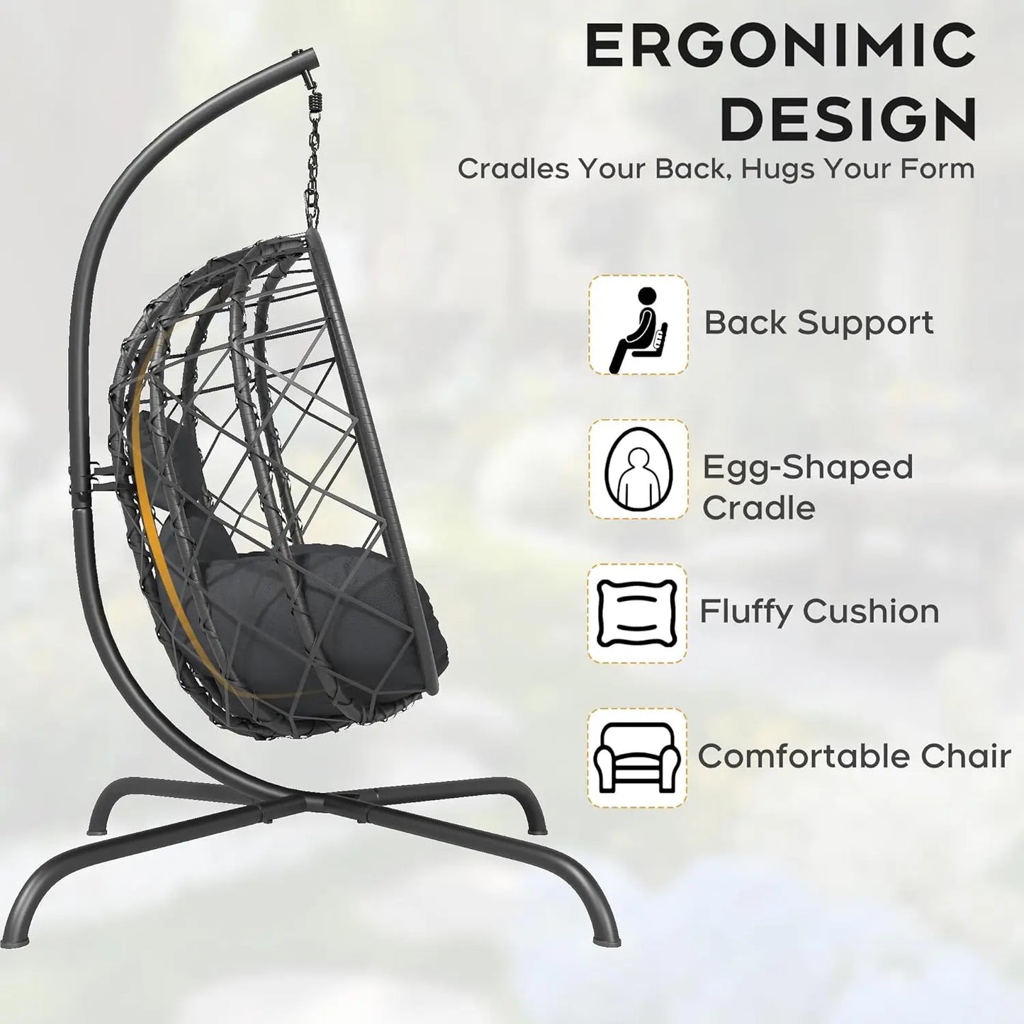 Wicker Foldable Hanging Egg Chair with Stand