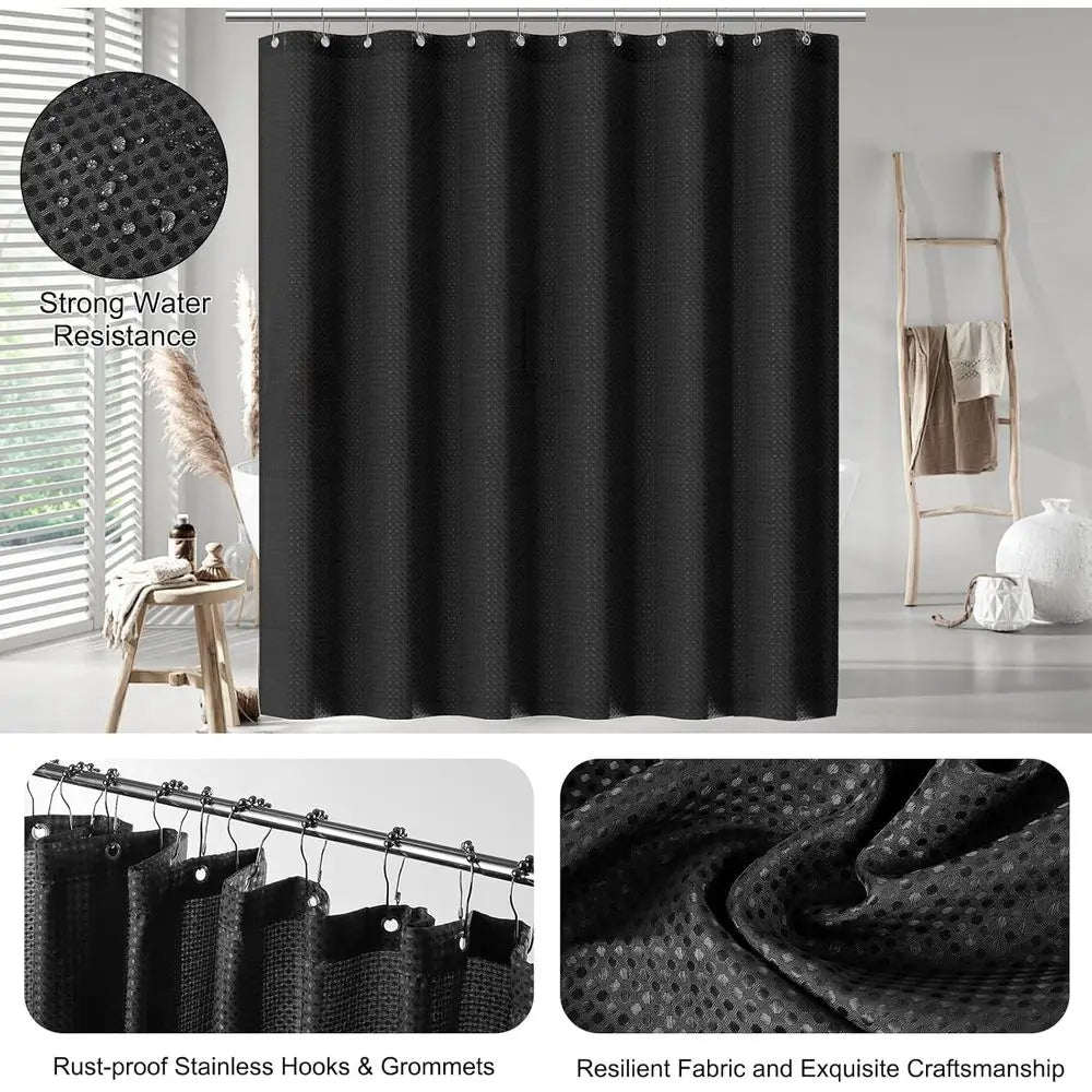 22-Piece Black Bathroom Accessory Set: Shower Curtain, Trash Bin, Toilet Brush Holder, and Soap Dispenser for Stylish Home Bath