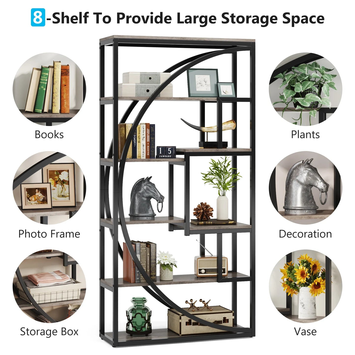 Tribesigns Bookshelf, Industrial 5-Tier Etagere Bookcase