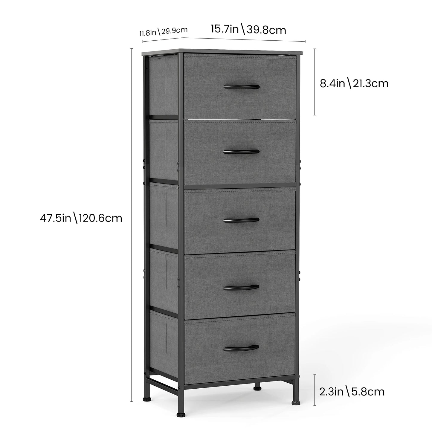 JHK 48IN Dresser For Bedroom With 5 Fabric Drawers and steel frame