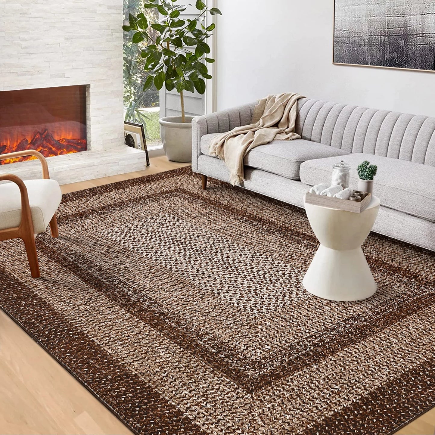 Washable Area Rugs  Braided Print Non Slip Rug