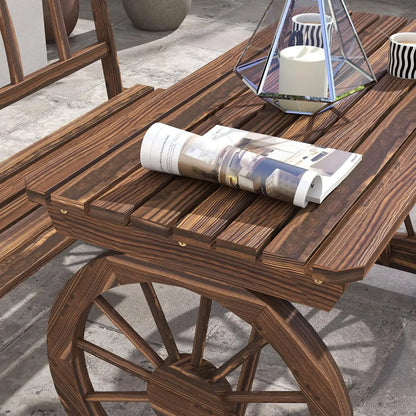 Outdoor Wooden Table and Chairs Set for 4 People, All Weather Patio Furniture with Wagon Wheel Design for Garden Deck