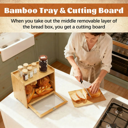 Bamboo Bread Box for Kitchen Countertop(Natural)