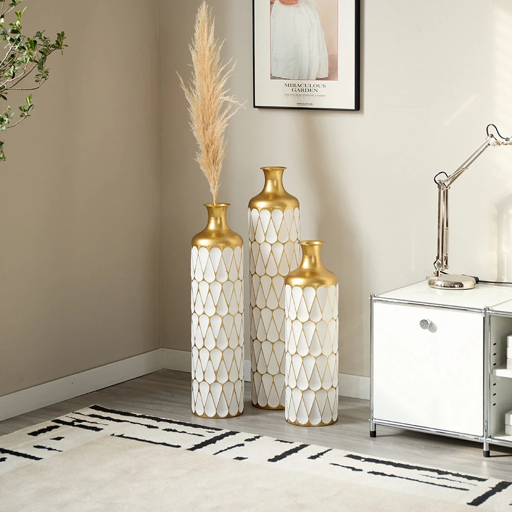 Floor Metal Vase 3-piece Set, Modern Home Metal Decoration Drop-shaped Vase