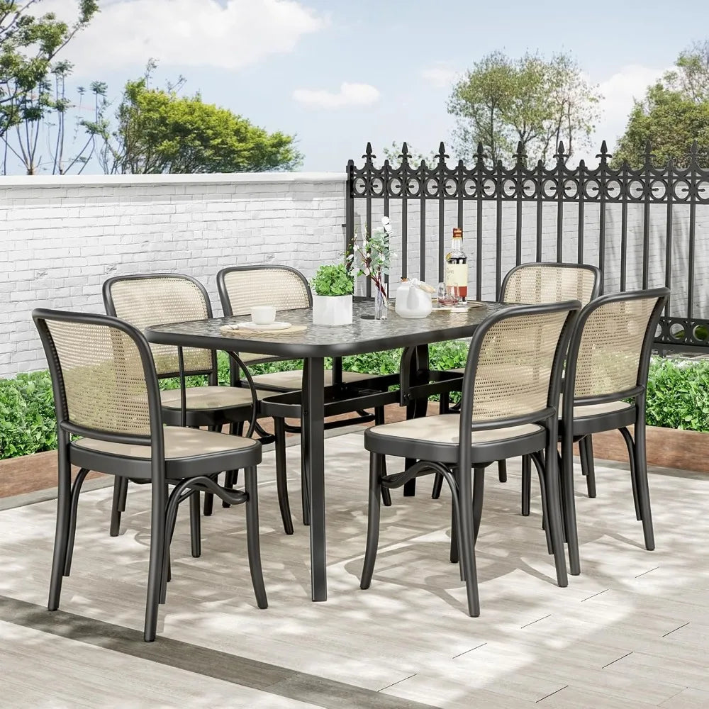 30"X 55" Rectangular Tempered Glass Patio Dining Table for 6