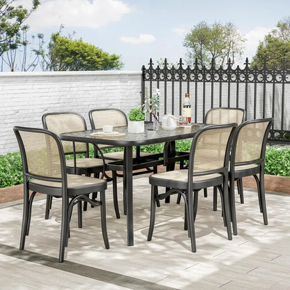 30"X 55" Rectangular Tempered Glass Patio Dining Table for 6