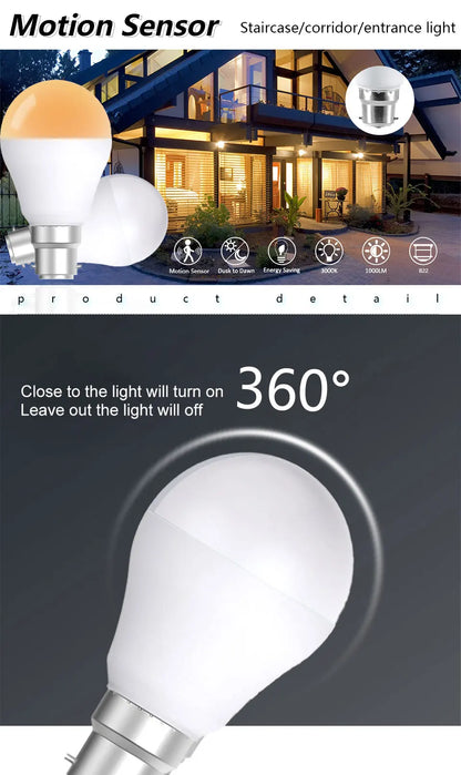 B22LED  Motion Sensor Light Bulb  18W Outdoor Lighting