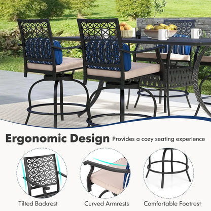 Swivel Counter Height Bar Stools with Footrest, Seat Cushions & Lumbar Pillows