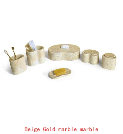 Natural Marble Bathroom Accessories Set - Gold Yellow Beige Genuine Stone Decor