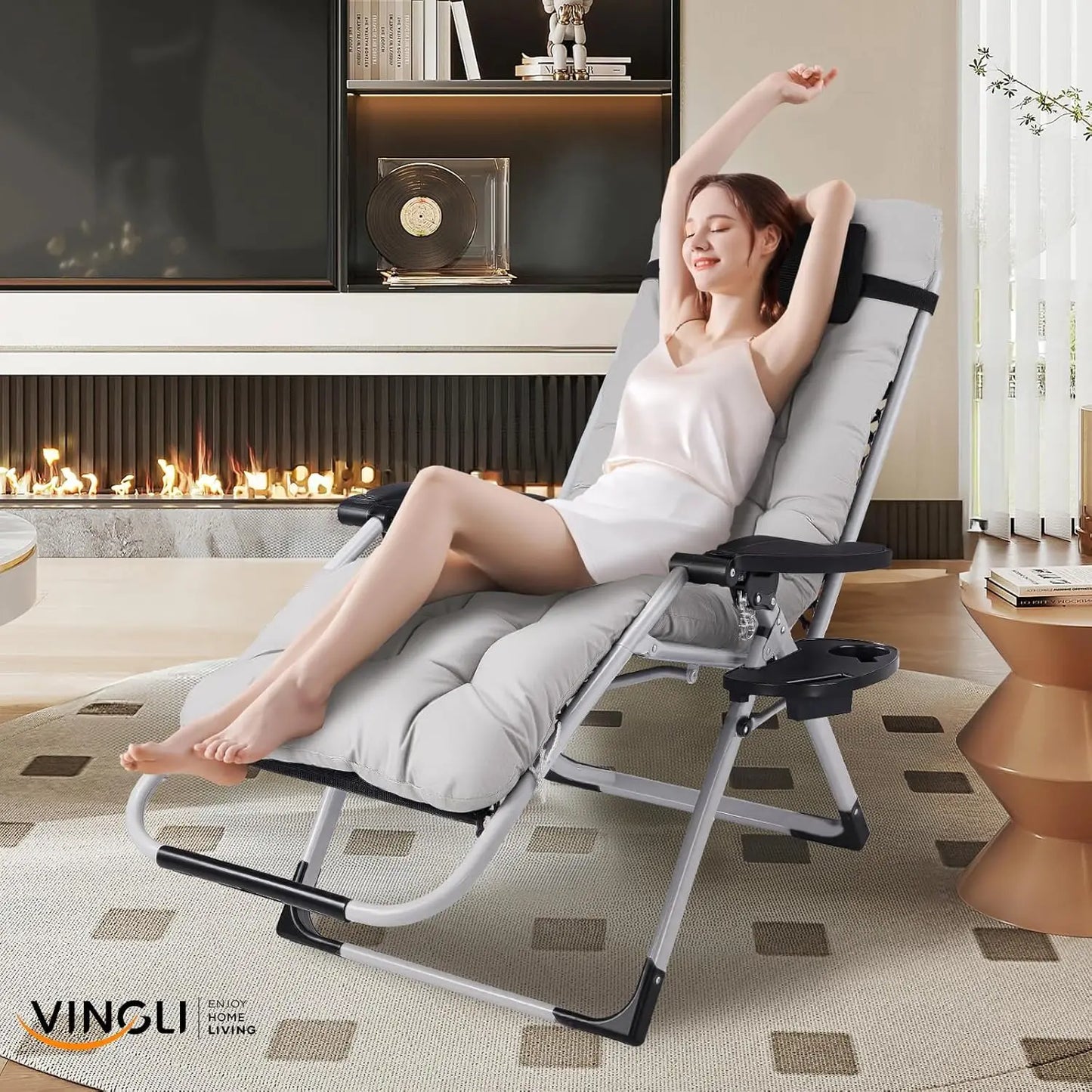 Padded Zero Gravity Lounge Chair with Removable Cushion & Tray