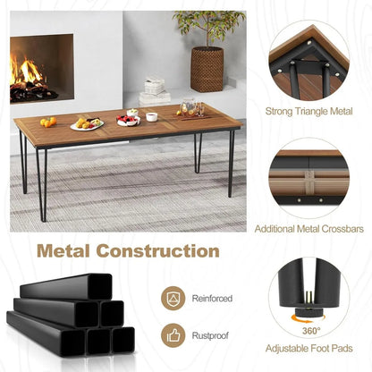79 Inch Outdoor Dining Table, 8-Person Patio Table with 1.9 Inch Umbrella Hole, Metal Legs & Adjustable Foot Pads