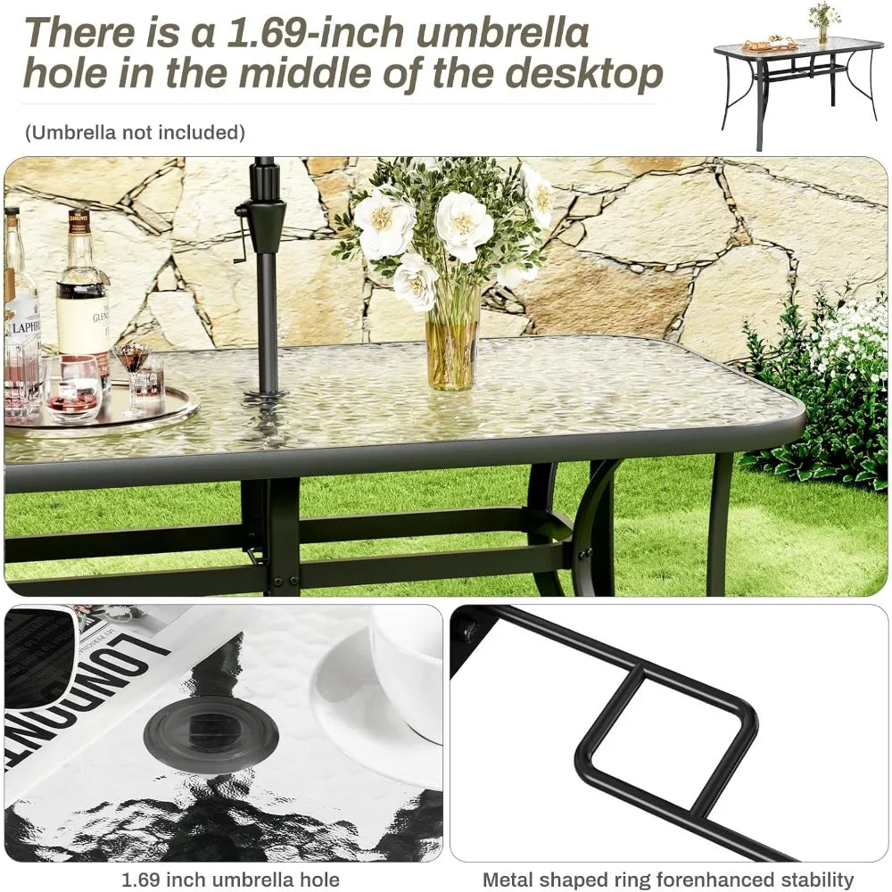 30"X 55" Rectangular Tempered Glass Patio Dining Table for 6