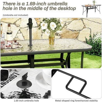 30"X 55" Rectangular Tempered Glass Patio Dining Table for 6