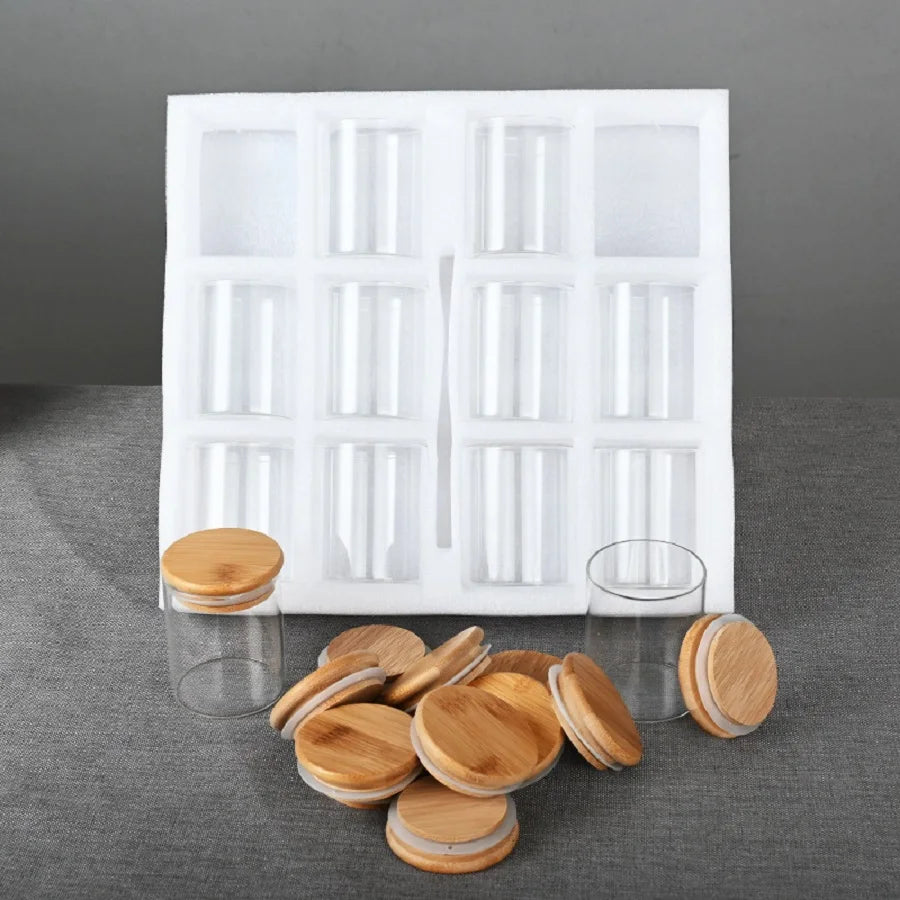 12pcs/set Airtight Glass Storage Jar with Bamboo Lid